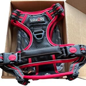 TobeDri 2pc No Pull Harness and Leash Set Dog Size Medium Black Red NWT